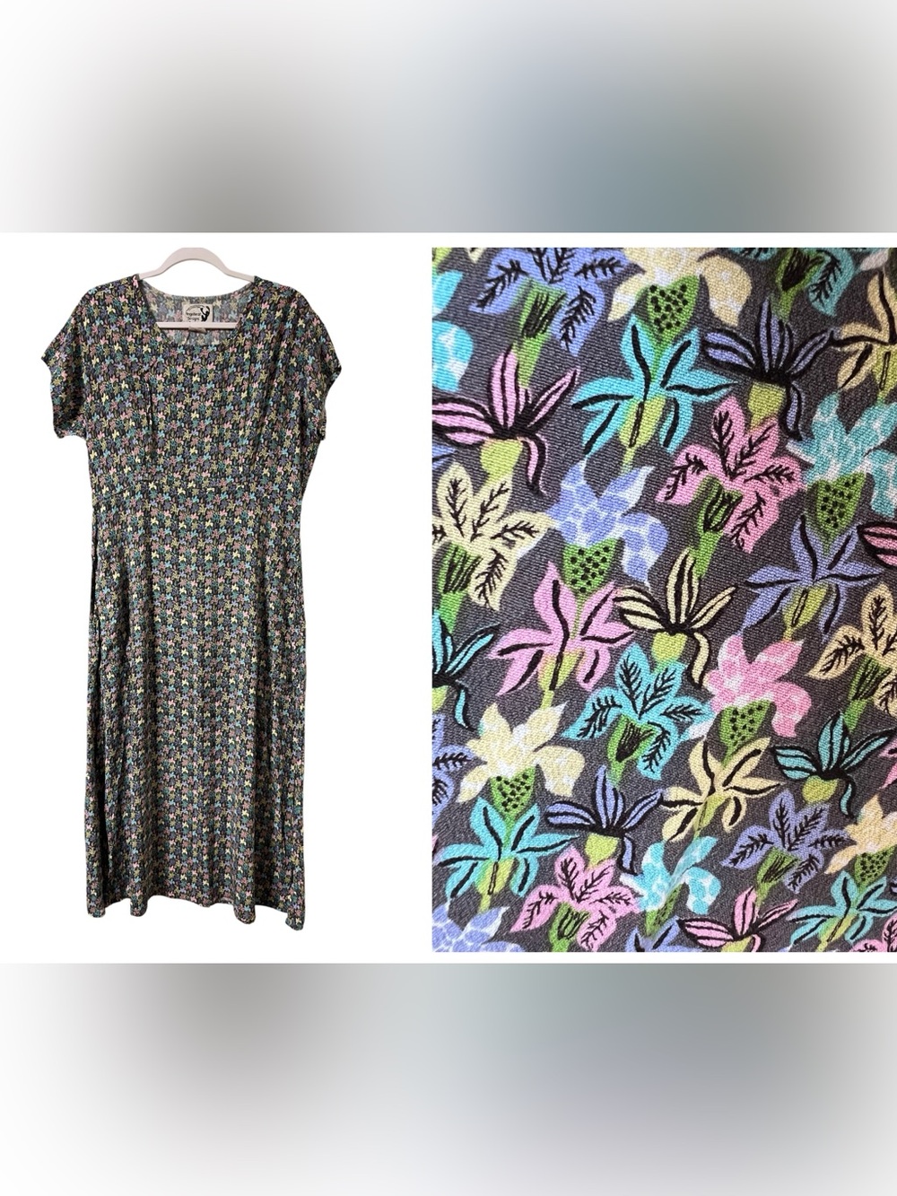 Angelheart Designs Jeanne Engelheart Vtg Flax Dress Women’s M/ 10-14 Rayon Midi